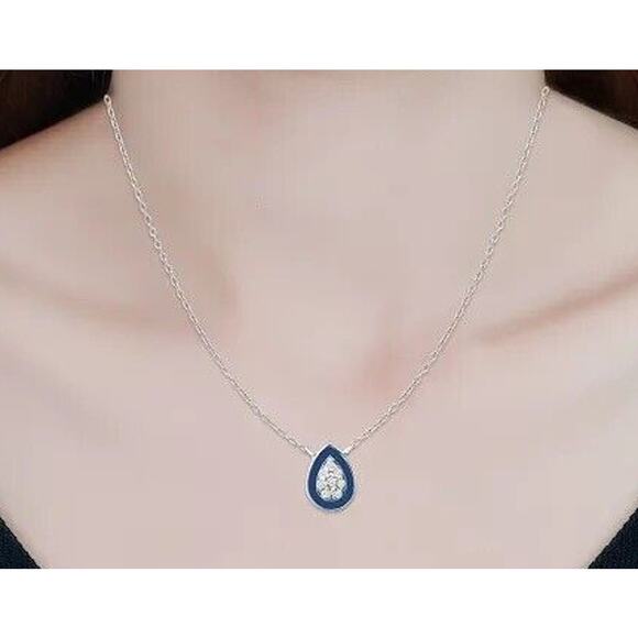 Teardrop Pendant Necklace Sterling Silver CZ Fashion Stylish Trendy Chic Dainty - Picture 2 of 6